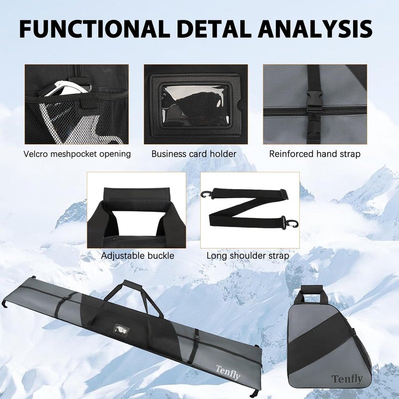 Tenfly Ski Bag and Boot Bag Combo, Snow Ski Bags for Air Travel, Water- resistant Safety Reinforce Ski Travel Bag - Image 3